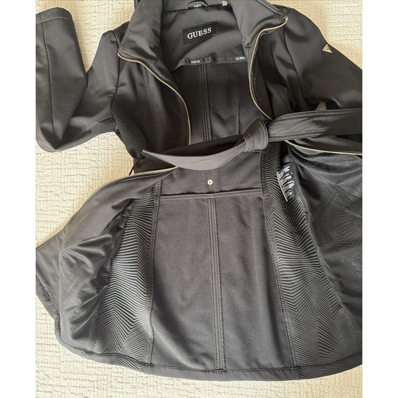 Guess Soft shell Black Women's Lightweight Hooded Jacket With Belt  Size M - Picture 12 of 16